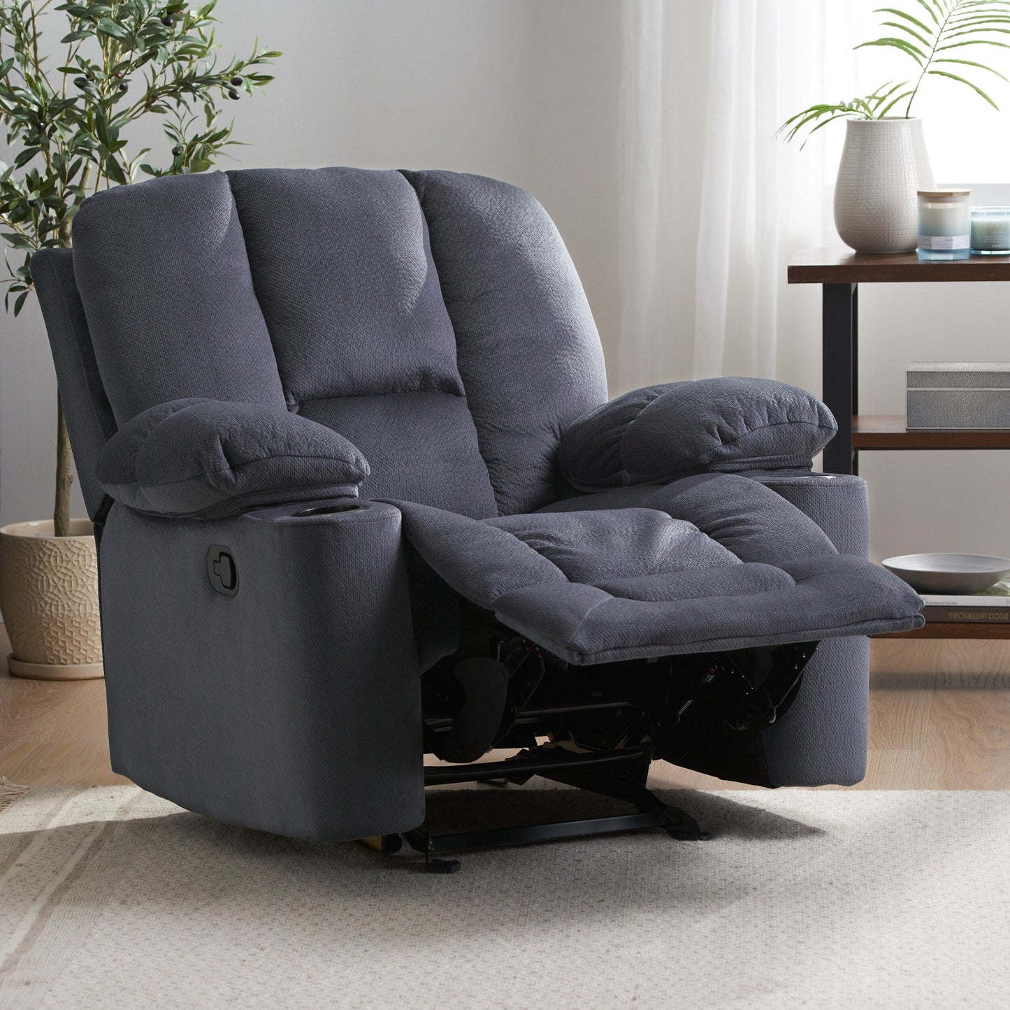 Roomfitters Luxurious Manual Recliner Chair in Chocolate with Skin-Friendly Fabric and Dual Cup Holders