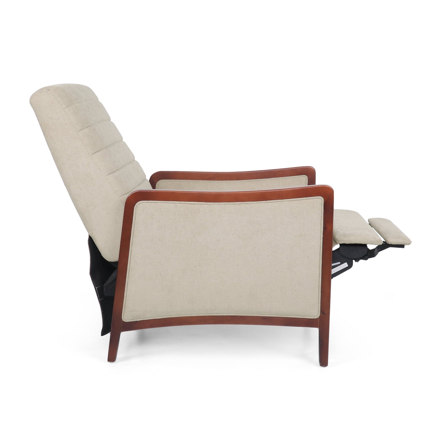 Roomfitters Mid Century Modern Fabric Channel Stitch Wood Pushback Recliner, Elegant Recliner for Living Room