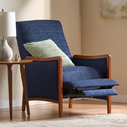 Roomfitters Mid Century Modern Fabric Channel Stitch Wood Pushback Recliner, Elegant Recliner for Living Room