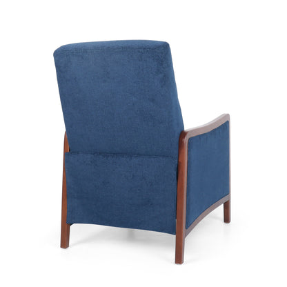 Roomfitters Mid Century Modern Fabric Channel Stitch Wood Pushback Recliner, Elegant Recliner for Living Room