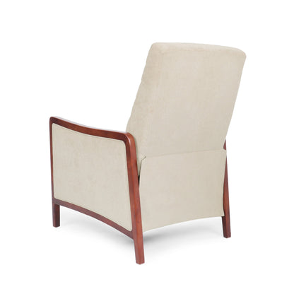 Roomfitters Mid Century Modern Fabric Channel Stitch Wood Pushback Recliner, Elegant Recliner for Living Room