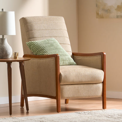 Roomfitters Mid Century Modern Fabric Channel Stitch Wood Pushback Recliner, Elegant Recliner for Living Room