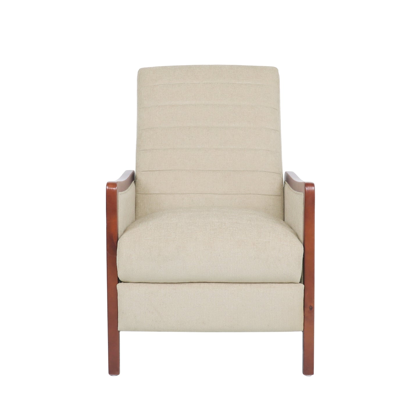 Roomfitters Mid Century Modern Fabric Channel Stitch Wood Pushback Recliner, Elegant Recliner for Living Room