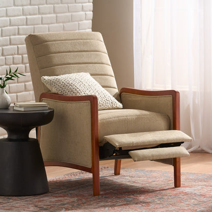 Roomfitters Mid Century Modern Fabric Channel Stitch Wood Pushback Recliner, Elegant Recliner for Living Room