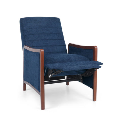 Roomfitters Mid Century Modern Fabric Channel Stitch Wood Pushback Recliner, Elegant Recliner for Living Room
