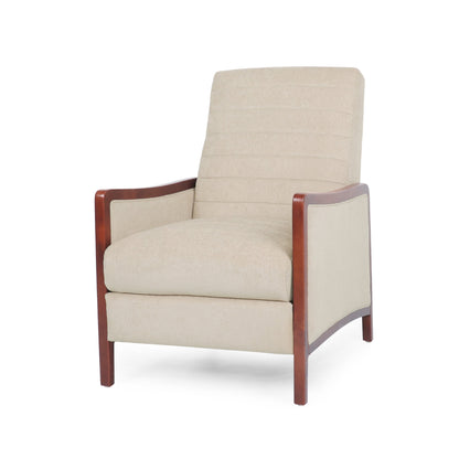 Roomfitters Mid Century Modern Fabric Channel Stitch Wood Pushback Recliner, Elegant Recliner for Living Room