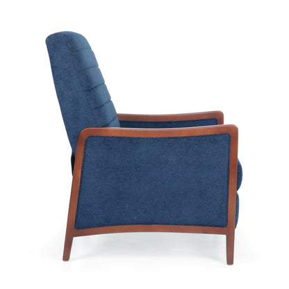 Roomfitters Mid Century Modern Fabric Channel Stitch Wood Pushback Recliner, Elegant Recliner for Living Room