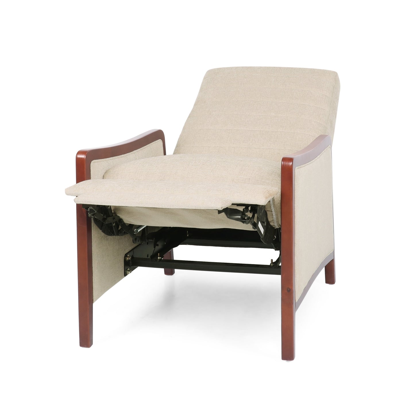 Roomfitters Mid Century Modern Fabric Channel Stitch Wood Pushback Recliner, Elegant Recliner for Living Room