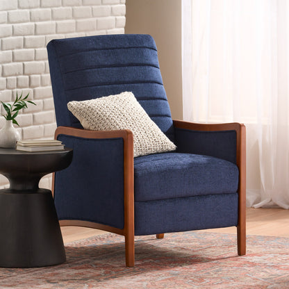 Roomfitters Mid Century Modern Fabric Channel Stitch Wood Pushback Recliner, Elegant Recliner for Living Room