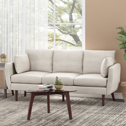 Roomfitters Modern 3-Seater Sofa with Sleek Upholstered Cushions and Tapered Wood Legs for Living Room