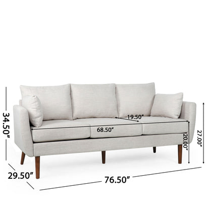 Roomfitters Modern 3-Seater Sofa with Sleek Upholstered Cushions and Tapered Wood Legs for Living Room