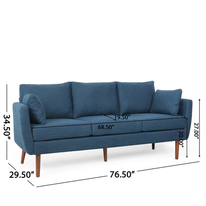 Roomfitters Modern 3-Seater Sofa with Sleek Upholstered Cushions and Tapered Wood Legs for Living Room