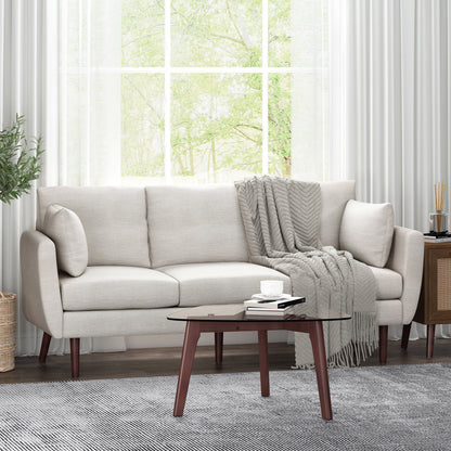 Roomfitters Modern 3-Seater Sofa with Sleek Upholstered Cushions and Tapered Wood Legs for Living Room