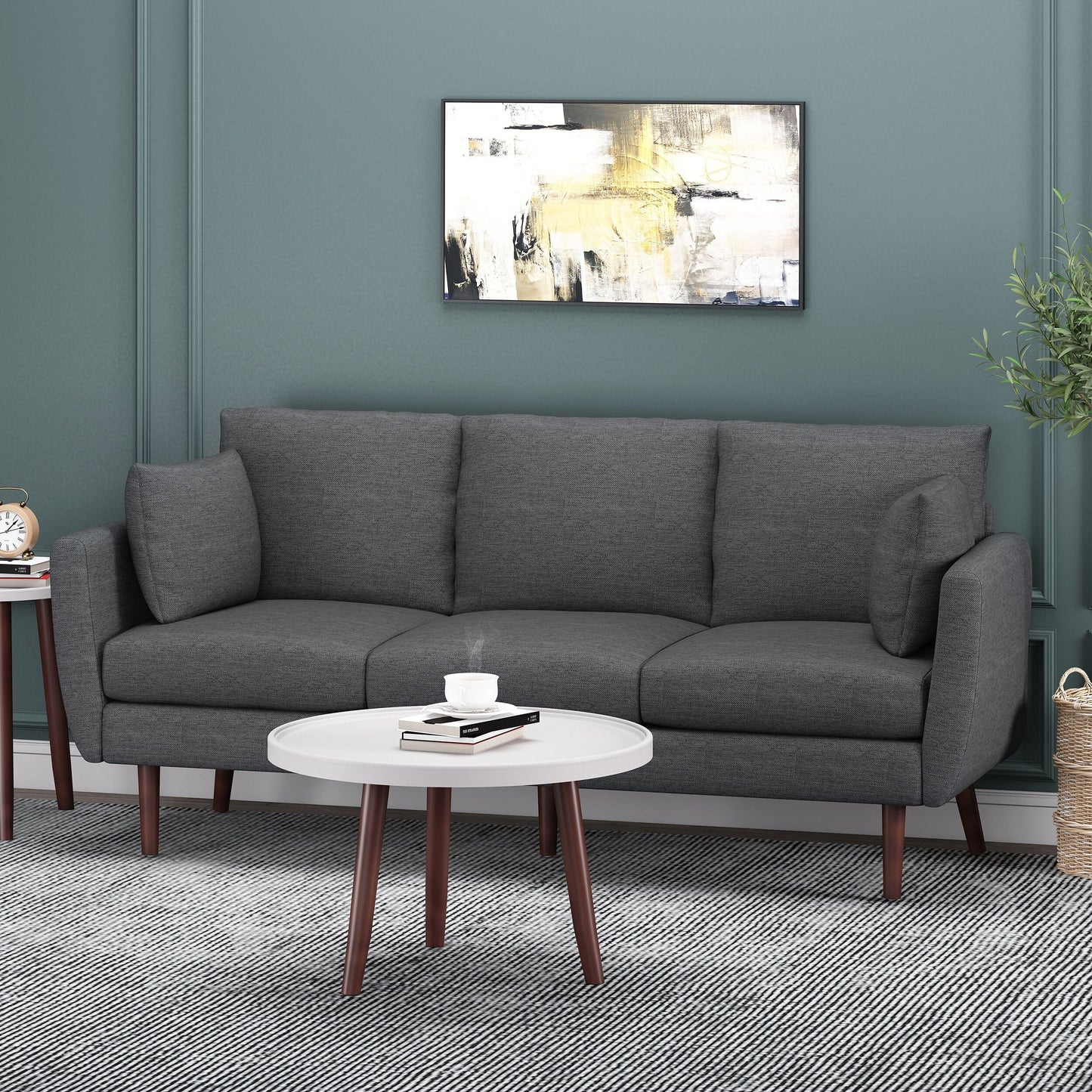 Roomfitters Modern 3-Seater Sofa with Sleek Upholstered Cushions and Tapered Wood Legs for Living Room