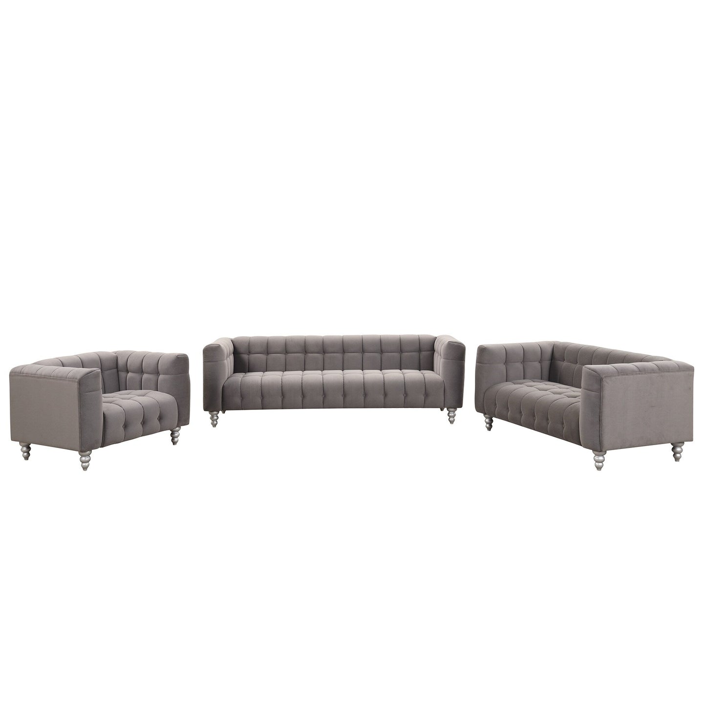 Roomfitters Modern 3-piece sofa set with solid wood legs, buttoned tufted backrest, Dutch fleece upholstered sofa set