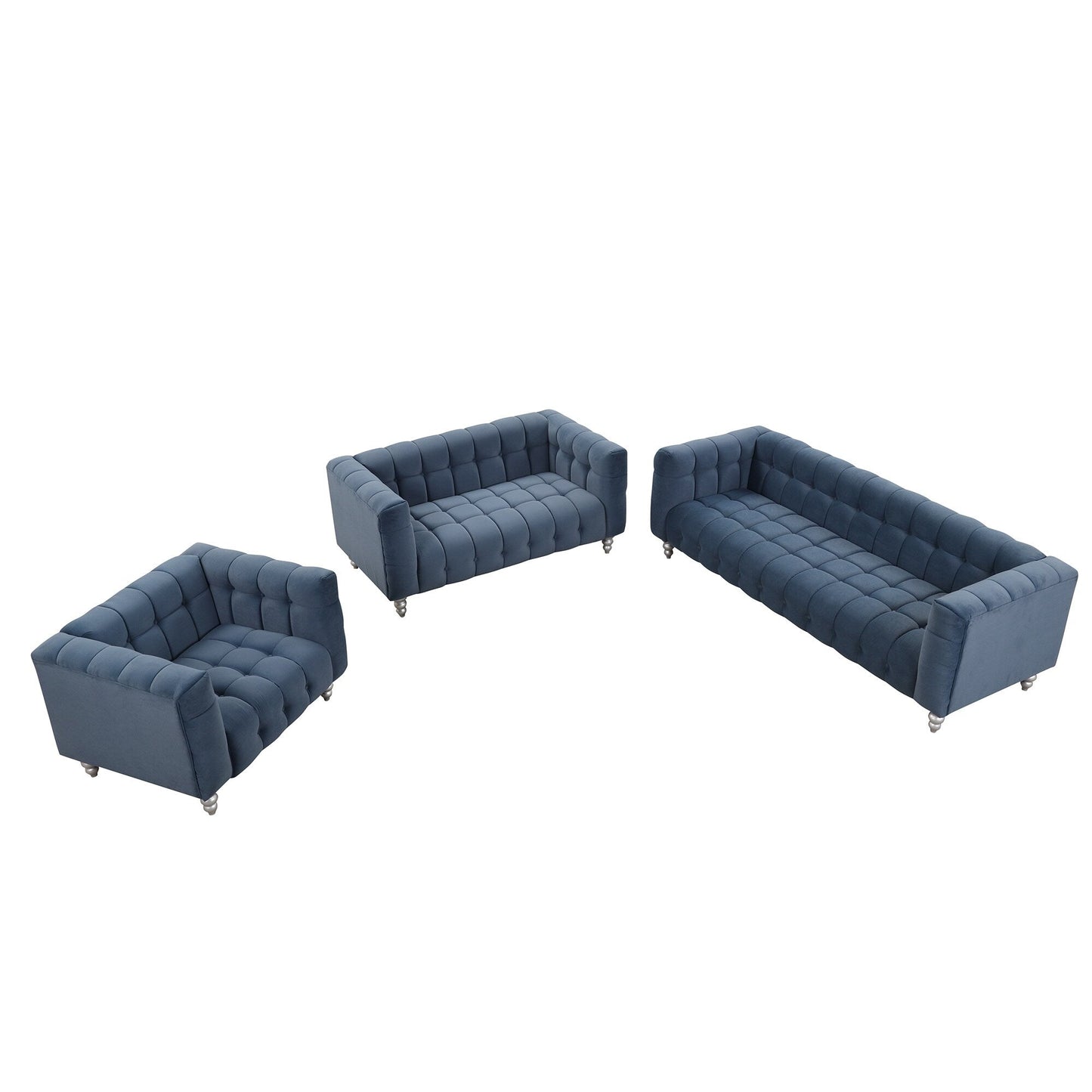 Roomfitters Modern 3-piece sofa set with solid wood legs, buttoned tufted backrest, Dutch fleece upholstered sofa set