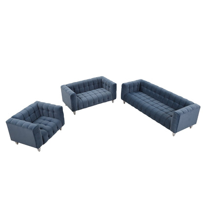 Roomfitters Modern 3-piece sofa set with solid wood legs, buttoned tufted backrest, Dutch fleece upholstered sofa set