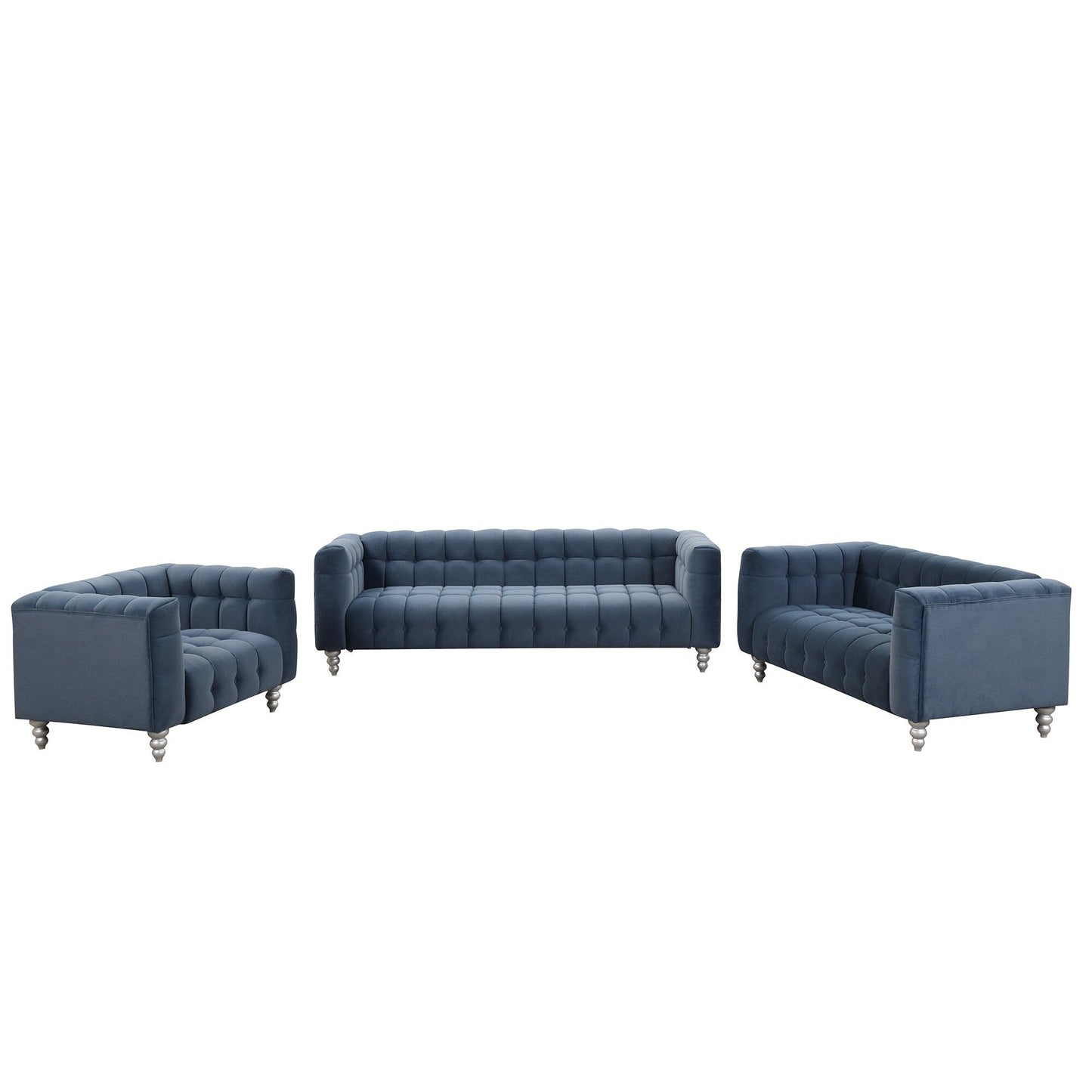 Roomfitters Modern 3-piece sofa set with solid wood legs, buttoned tufted backrest, Dutch fleece upholstered sofa set