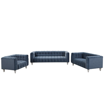 Roomfitters Modern 3-piece sofa set with solid wood legs, buttoned tufted backrest, Dutch fleece upholstered sofa set