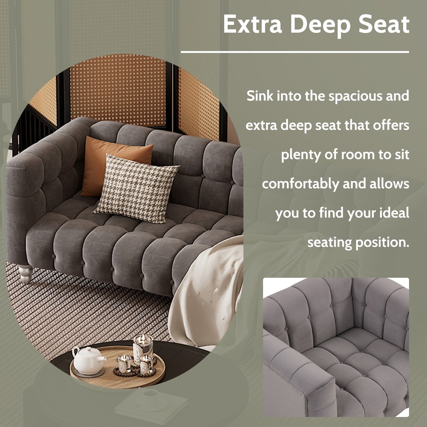 Roomfitters Modern 3-piece sofa set with solid wood legs, buttoned tufted backrest, Dutch fleece upholstered sofa set