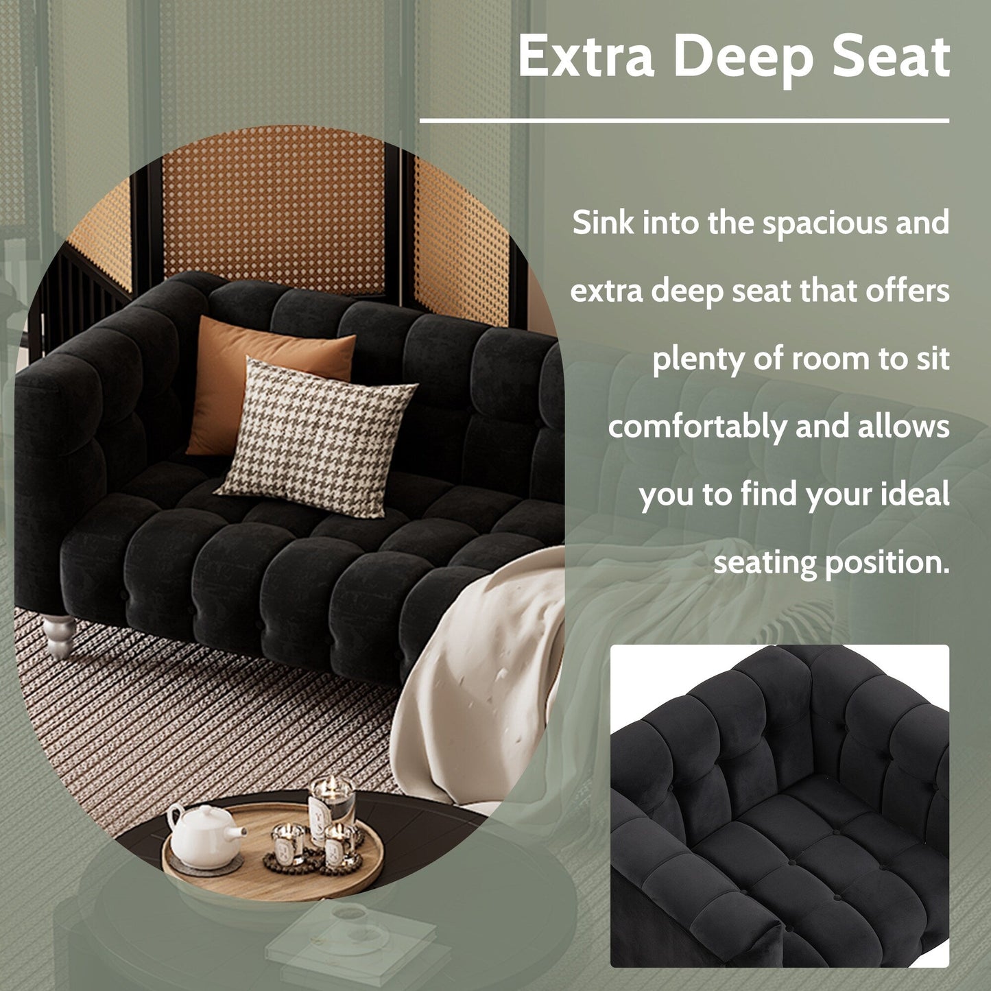 Roomfitters Modern 3-piece sofa set with solid wood legs, buttoned tufted backrest, Dutch fleece upholstered sofa set