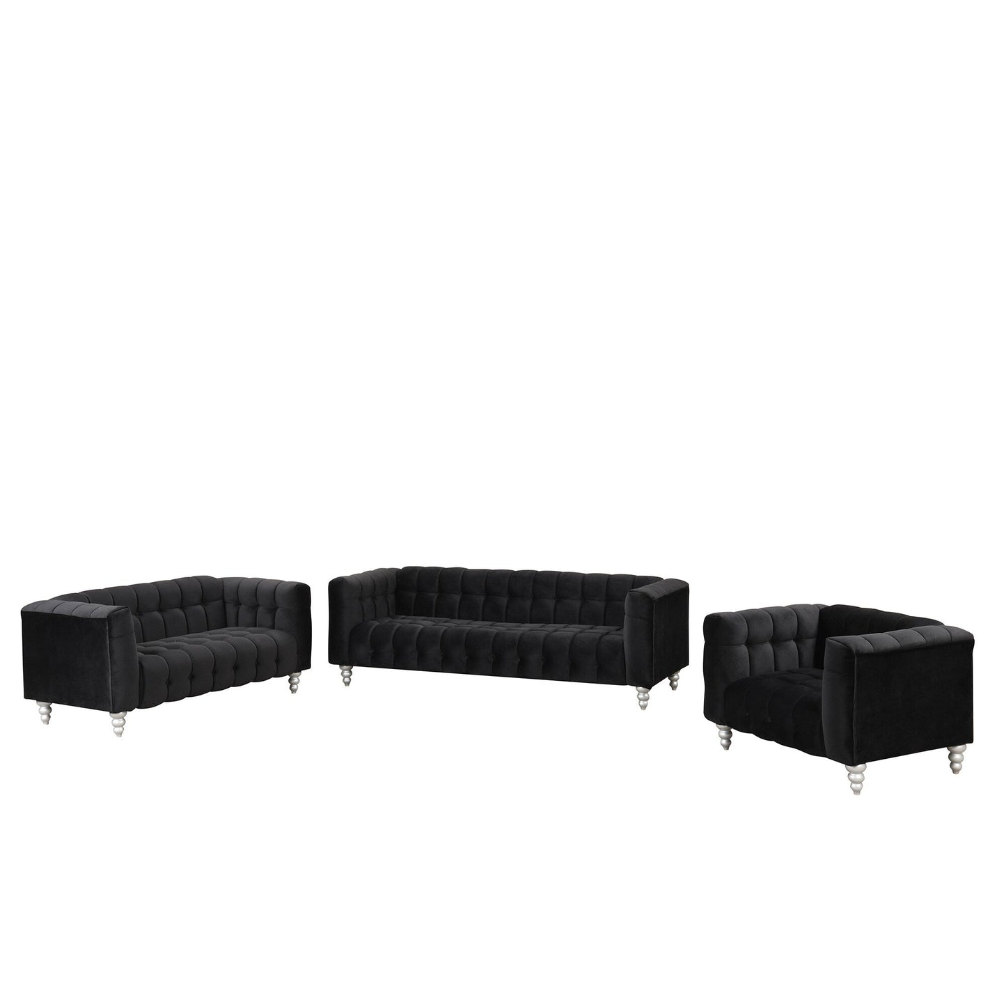 Roomfitters Modern 3-piece sofa set with solid wood legs, buttoned tufted backrest, Dutch fleece upholstered sofa set