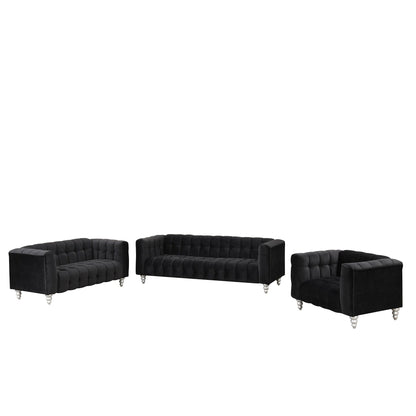 Roomfitters Modern 3-piece sofa set with solid wood legs, buttoned tufted backrest, Dutch fleece upholstered sofa set