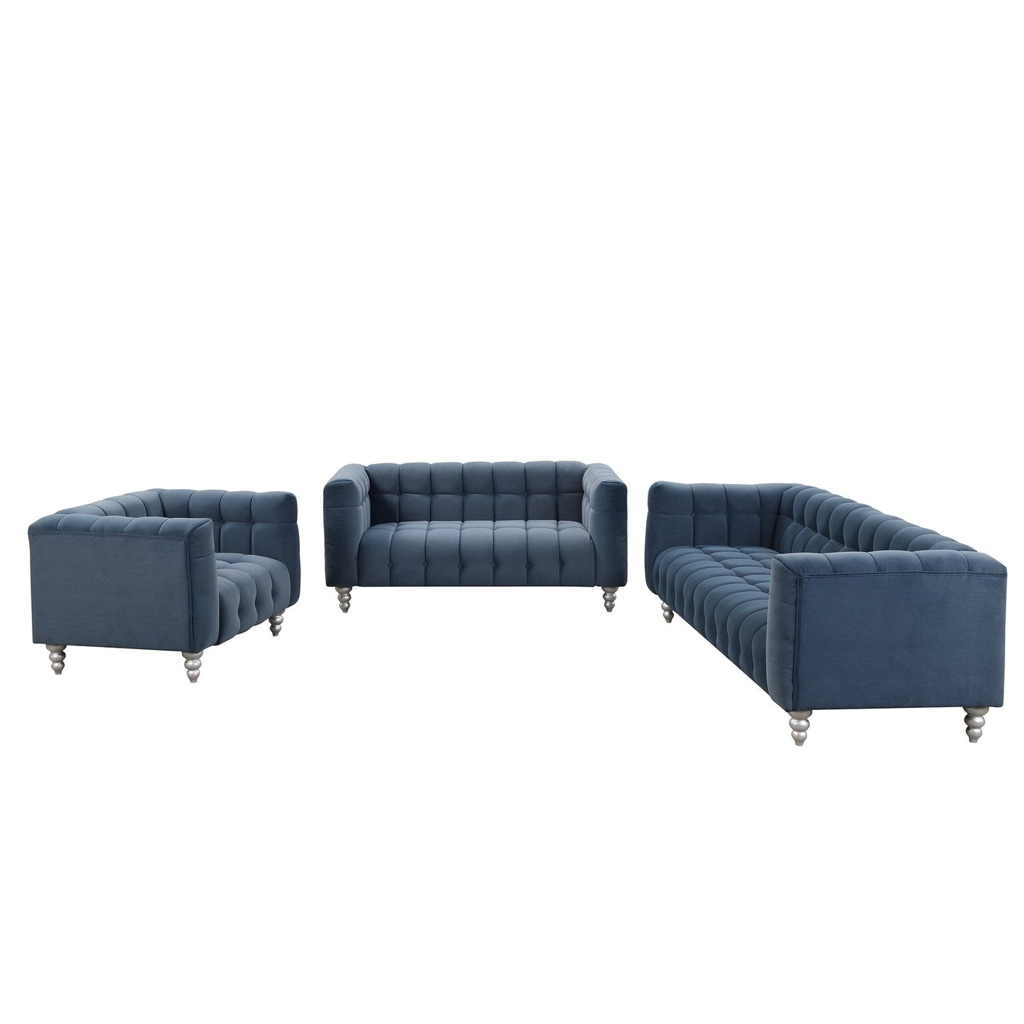 Roomfitters Modern 3-piece sofa set with solid wood legs, buttoned tufted backrest, Dutch fleece upholstered sofa set