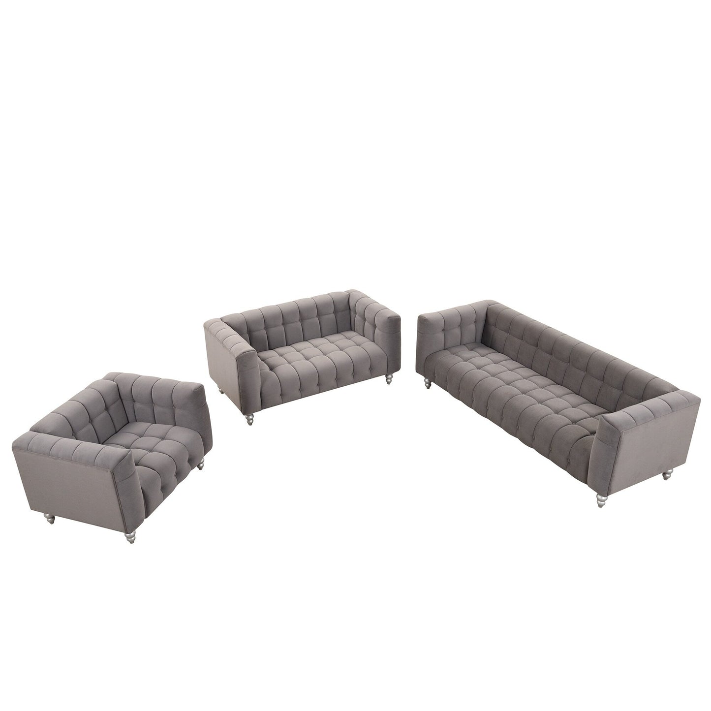 Roomfitters Modern 3-piece sofa set with solid wood legs, buttoned tufted backrest, Dutch fleece upholstered sofa set