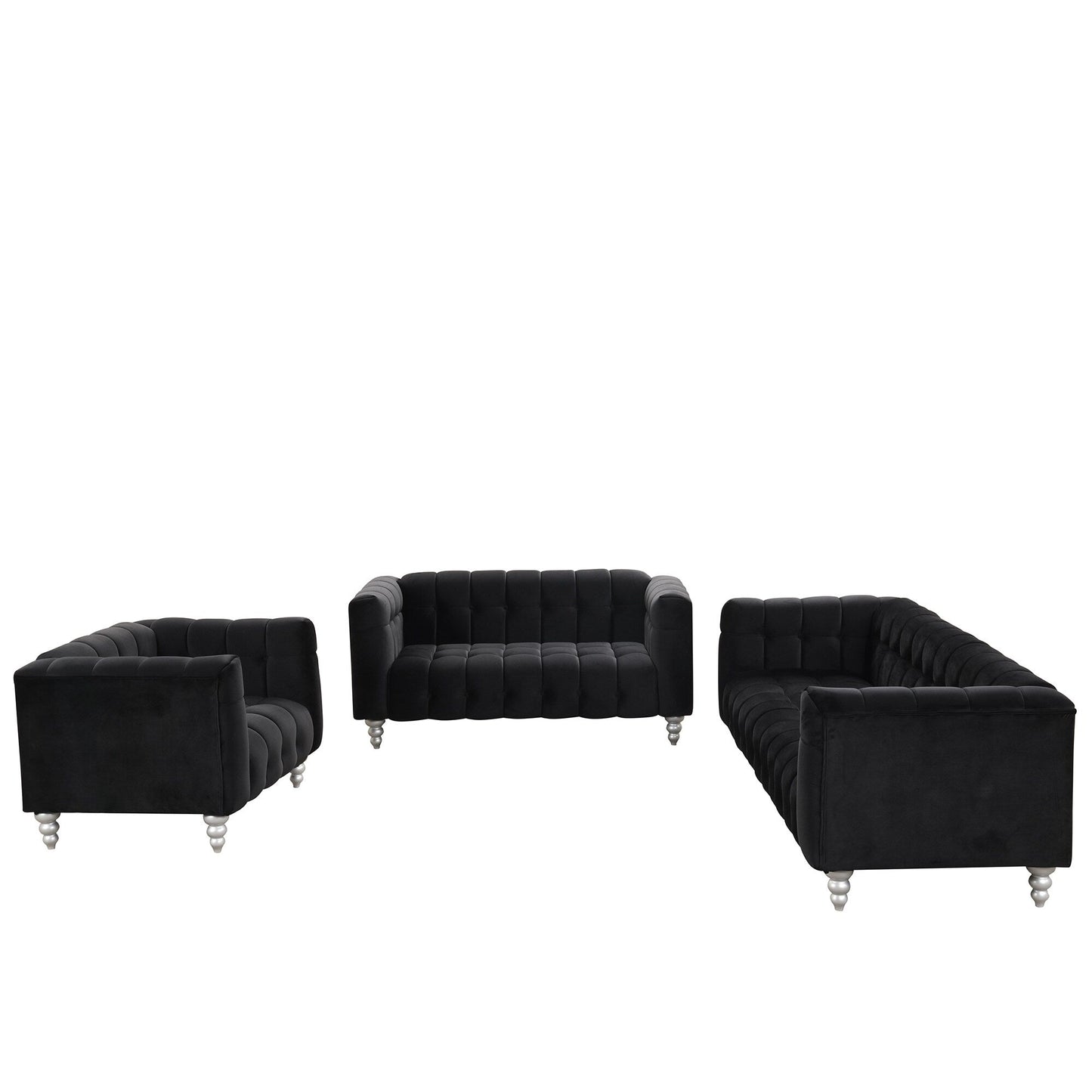 Roomfitters Modern 3-piece sofa set with solid wood legs, buttoned tufted backrest, Dutch fleece upholstered sofa set