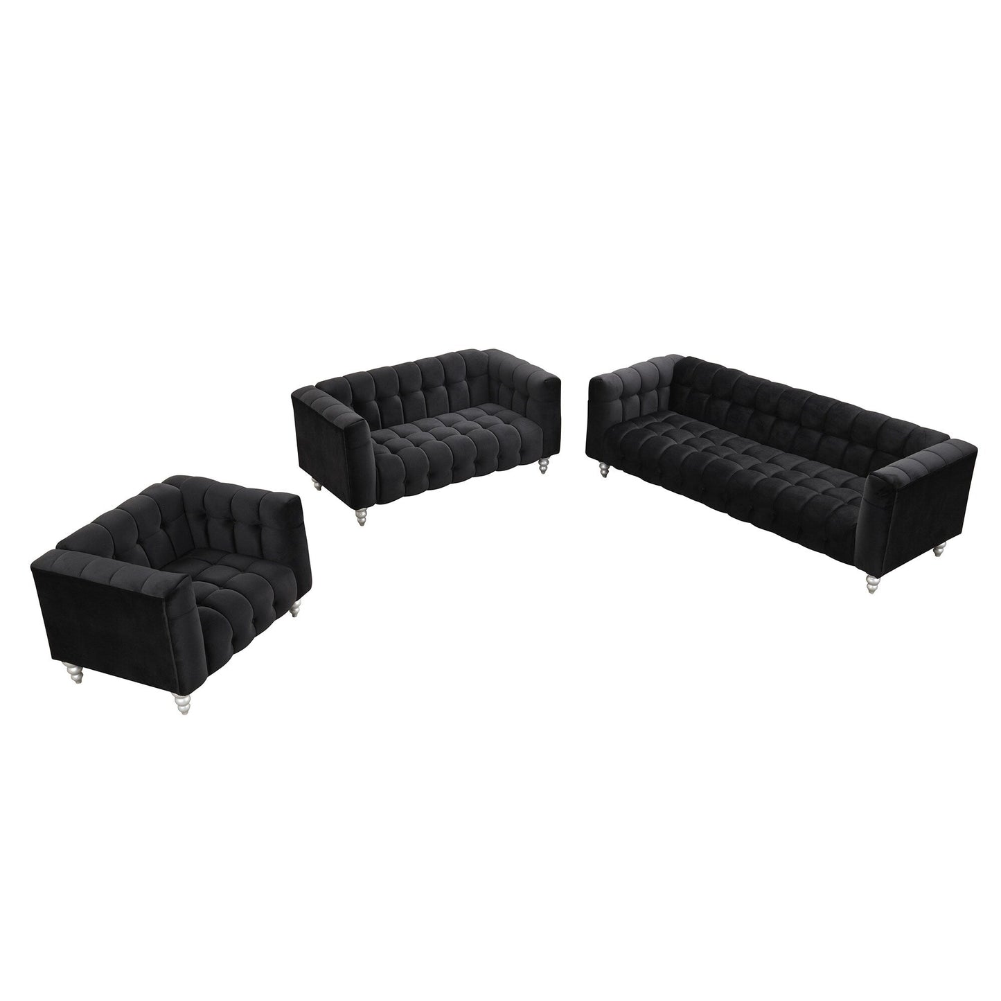 Roomfitters Modern 3-piece sofa set with solid wood legs, buttoned tufted backrest, Dutch fleece upholstered sofa set