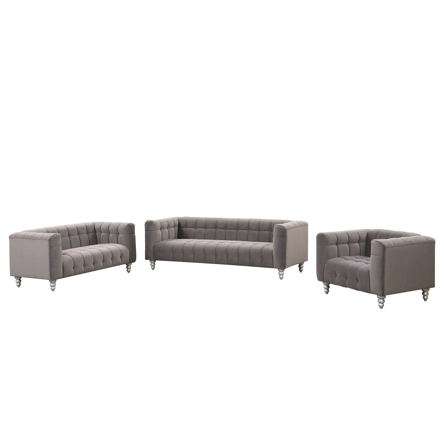 Roomfitters Modern 3-piece sofa set with solid wood legs, buttoned tufted backrest, Dutch fleece upholstered sofa set