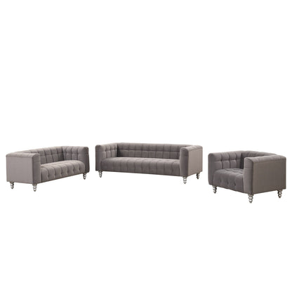 Roomfitters Modern 3-piece sofa set with solid wood legs, buttoned tufted backrest, Dutch fleece upholstered sofa set