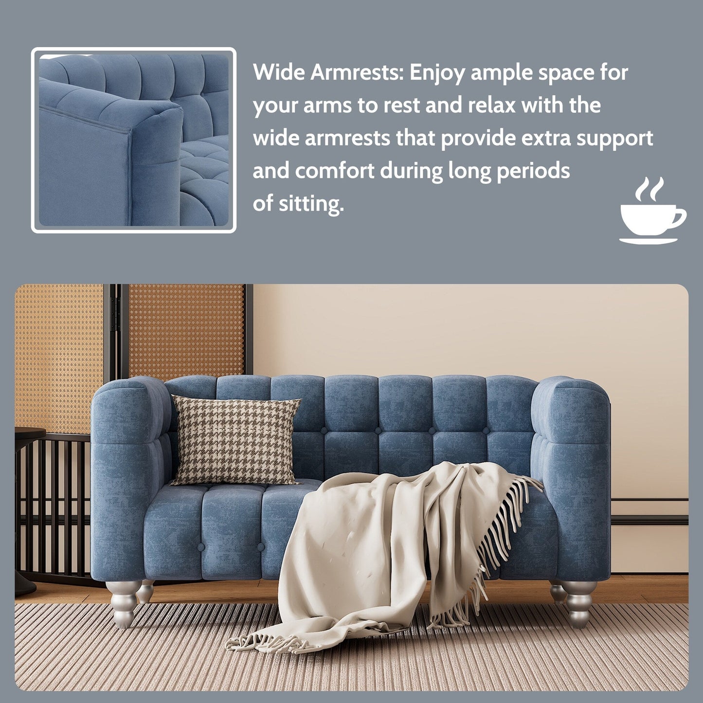 Roomfitters Modern 3-piece sofa set with solid wood legs, buttoned tufted backrest, Dutch fleece upholstered sofa set