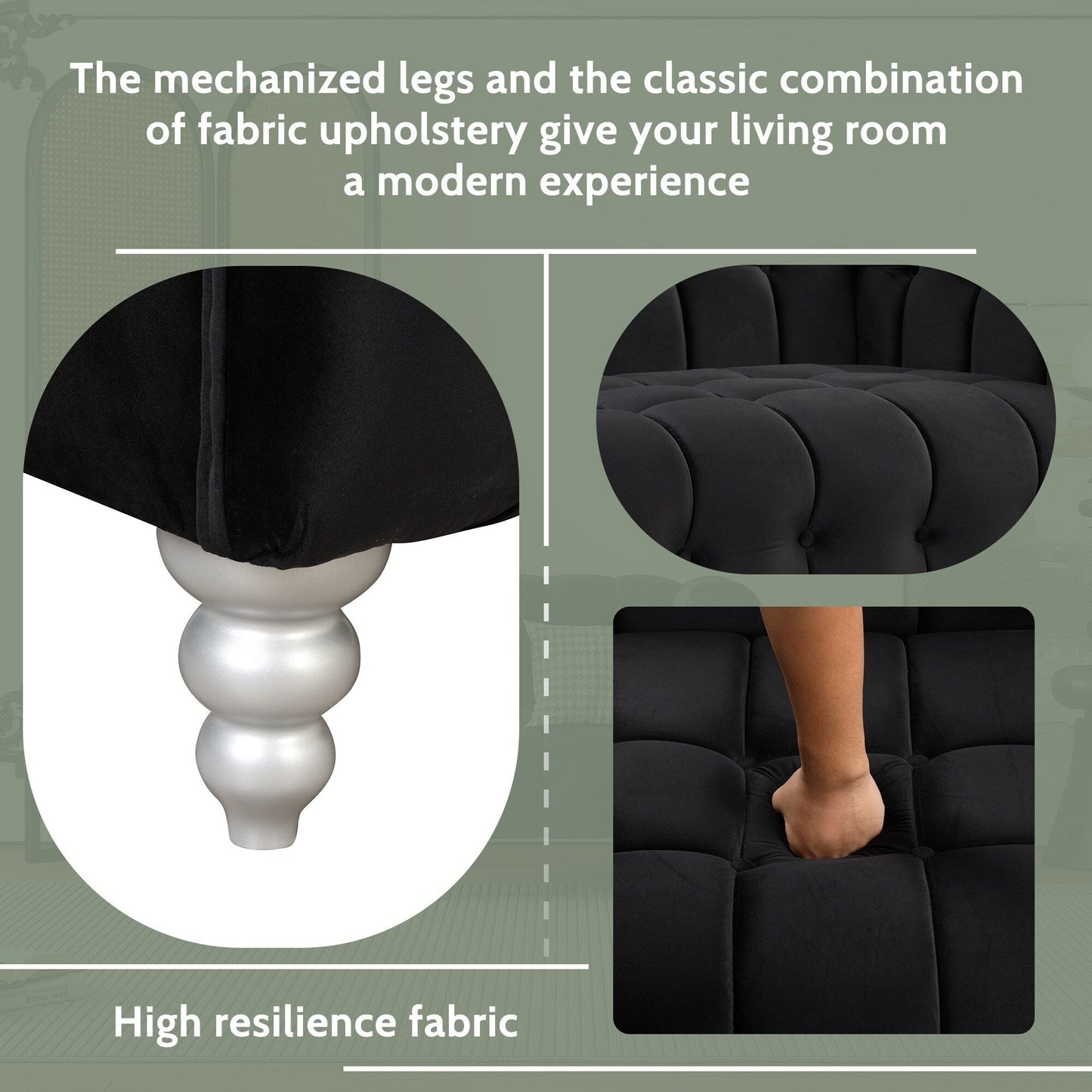 Roomfitters Modern 3-piece sofa set with solid wood legs, buttoned tufted backrest, Dutch fleece upholstered sofa set