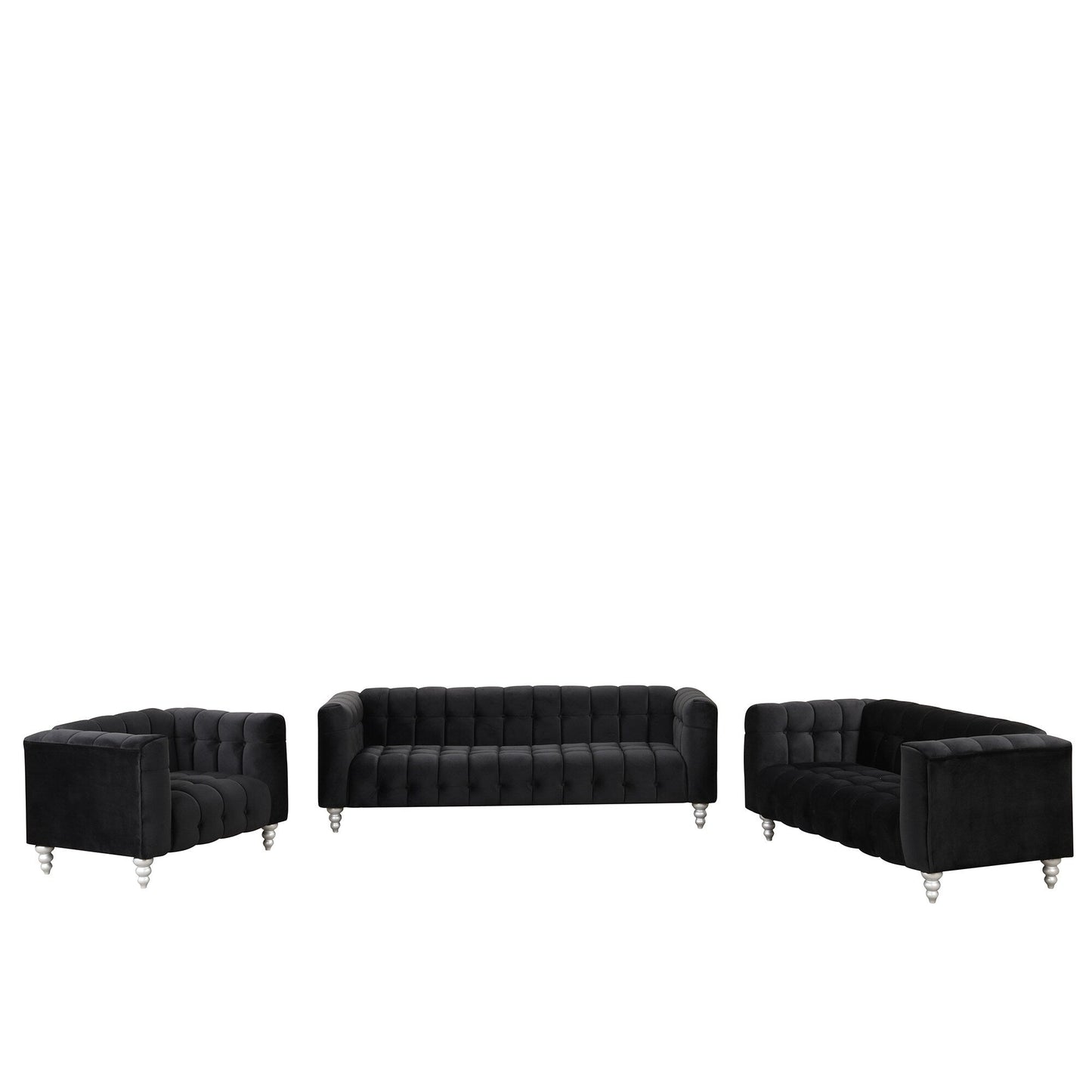 Roomfitters Modern 3-piece sofa set with solid wood legs, buttoned tufted backrest, Dutch fleece upholstered sofa set
