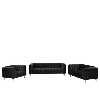 Roomfitters Modern 3-piece sofa set with solid wood legs, buttoned tufted backrest, Dutch fleece upholstered sofa set