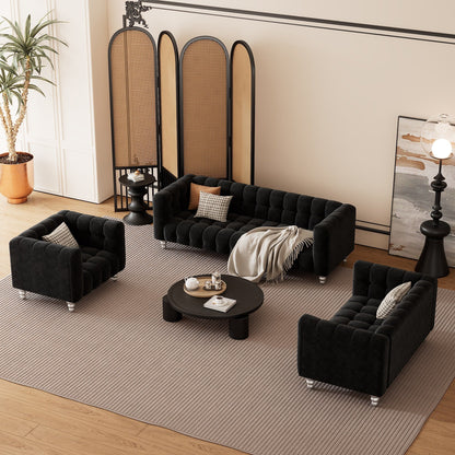 Roomfitters Modern 3-piece sofa set with solid wood legs, buttoned tufted backrest, Dutch fleece upholstered sofa set