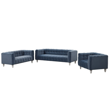 Roomfitters Modern 3-piece sofa set with solid wood legs, buttoned tufted backrest, Dutch fleece upholstered sofa set