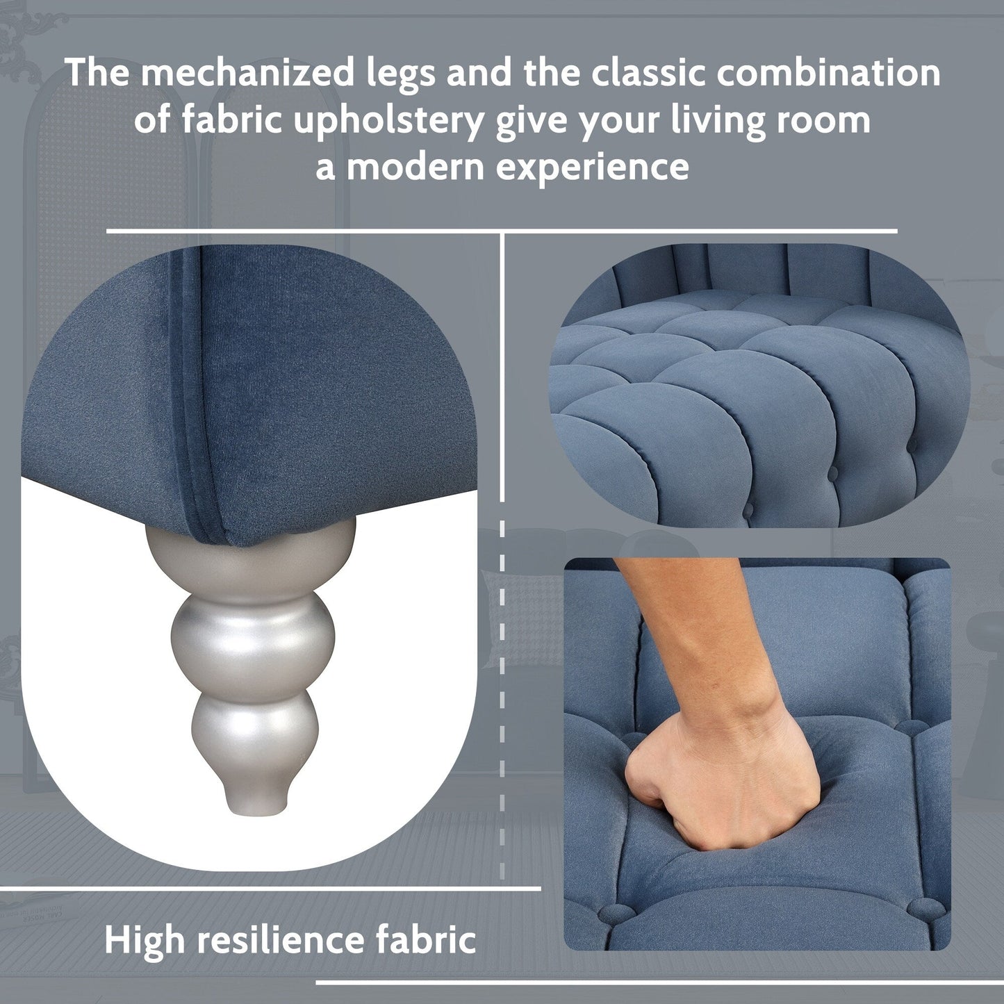 Roomfitters Modern 3-piece sofa set with solid wood legs, buttoned tufted backrest, Dutch fleece upholstered sofa set