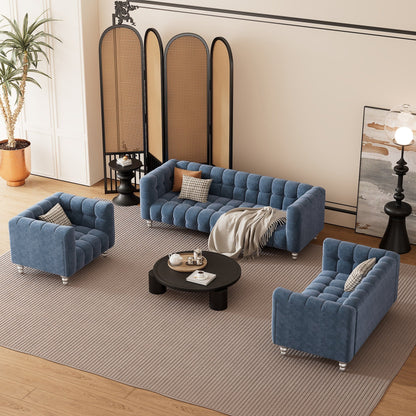 Roomfitters Modern 3-piece sofa set with solid wood legs, buttoned tufted backrest, Dutch fleece upholstered sofa set