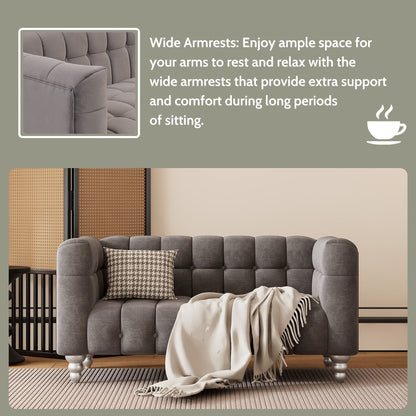 Roomfitters Modern 3-piece sofa set with solid wood legs, buttoned tufted backrest, Dutch fleece upholstered sofa set