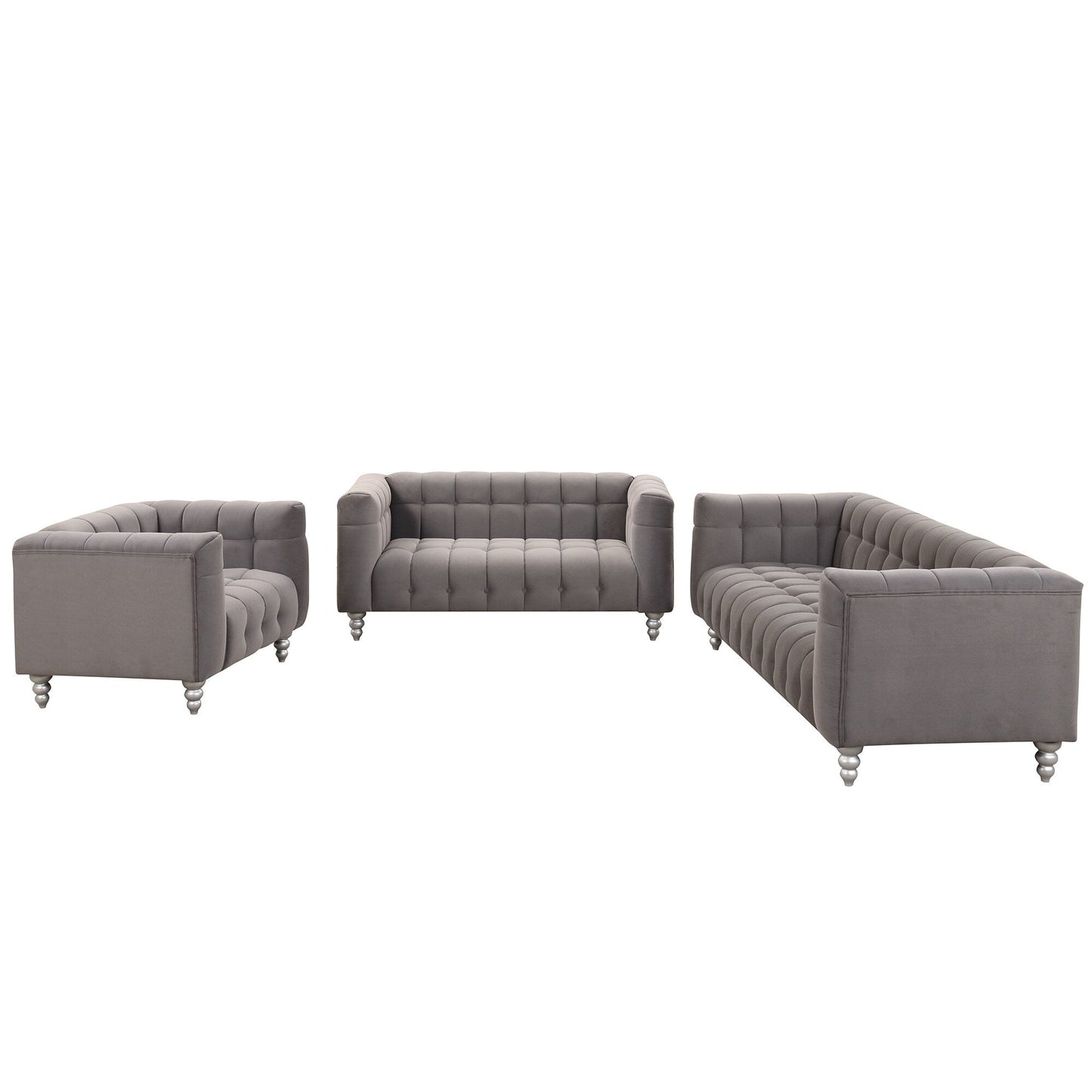 Roomfitters Modern 3-piece sofa set with solid wood legs, buttoned tufted backrest, Dutch fleece upholstered sofa set