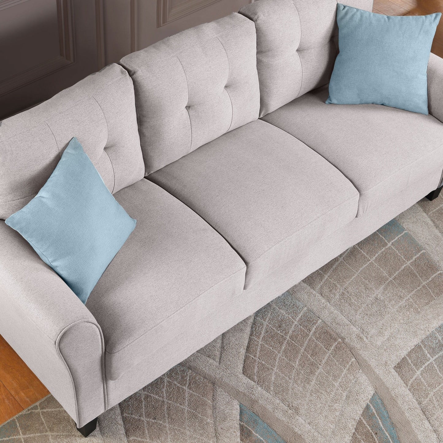 Roomfitters Modern Linen Upholstered Sofa, Stylish 3-Seat Couch for Living Room or Office Comfort