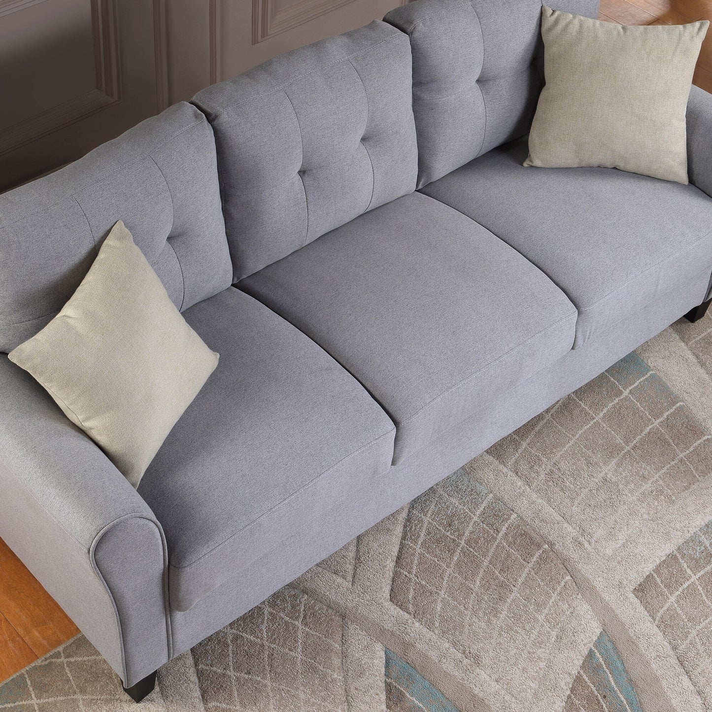 Roomfitters Modern Linen Upholstered Sofa, Stylish 3-Seat Couch for Living Room or Office Comfort
