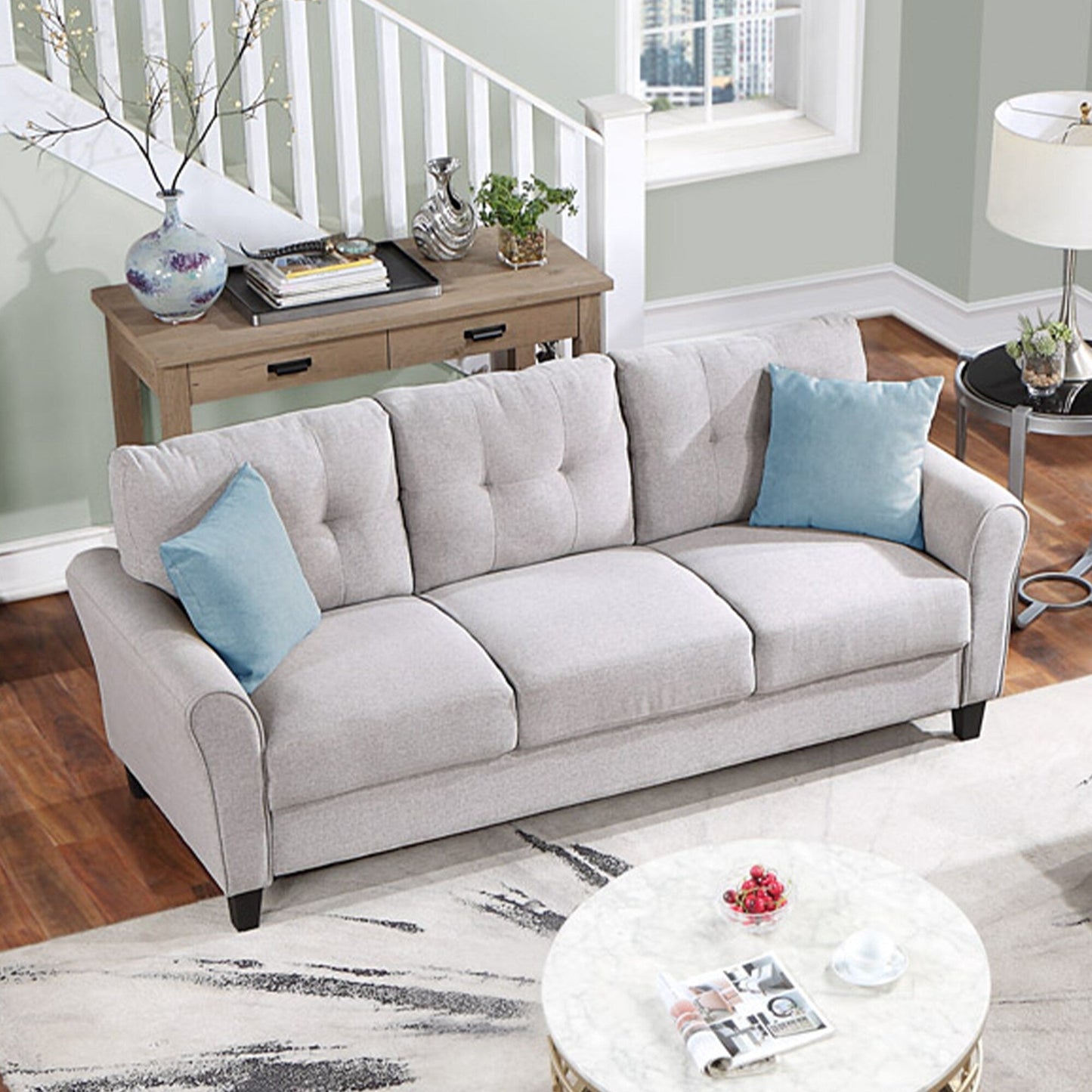Roomfitters Modern Linen Upholstered Sofa, Stylish 3-Seat Couch for Living Room or Office Comfort