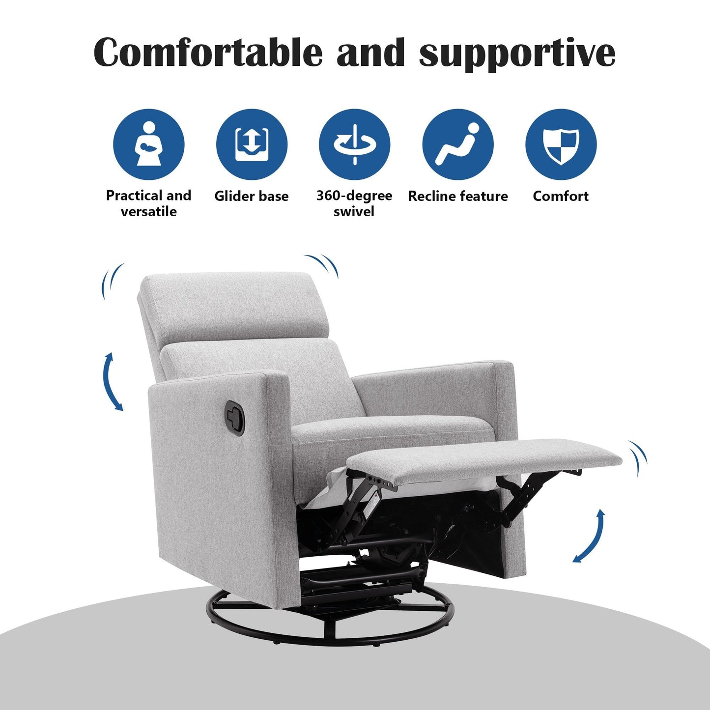 Roomfitters Modern Upholstered Rocker Nursery Chair, Plush Seating Glider Swivel Recliner Chair