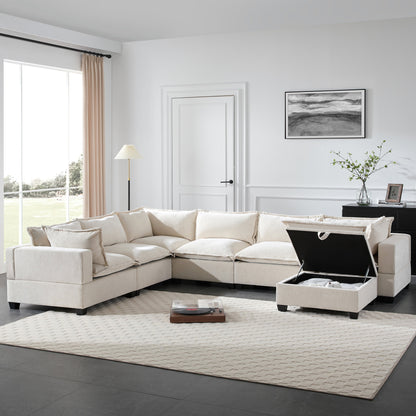 Roomfitters Modular U-Shaped Chenille Sofa with Storage Ottoman, Free Layout 7-Seat Oversized Couch for Living Room