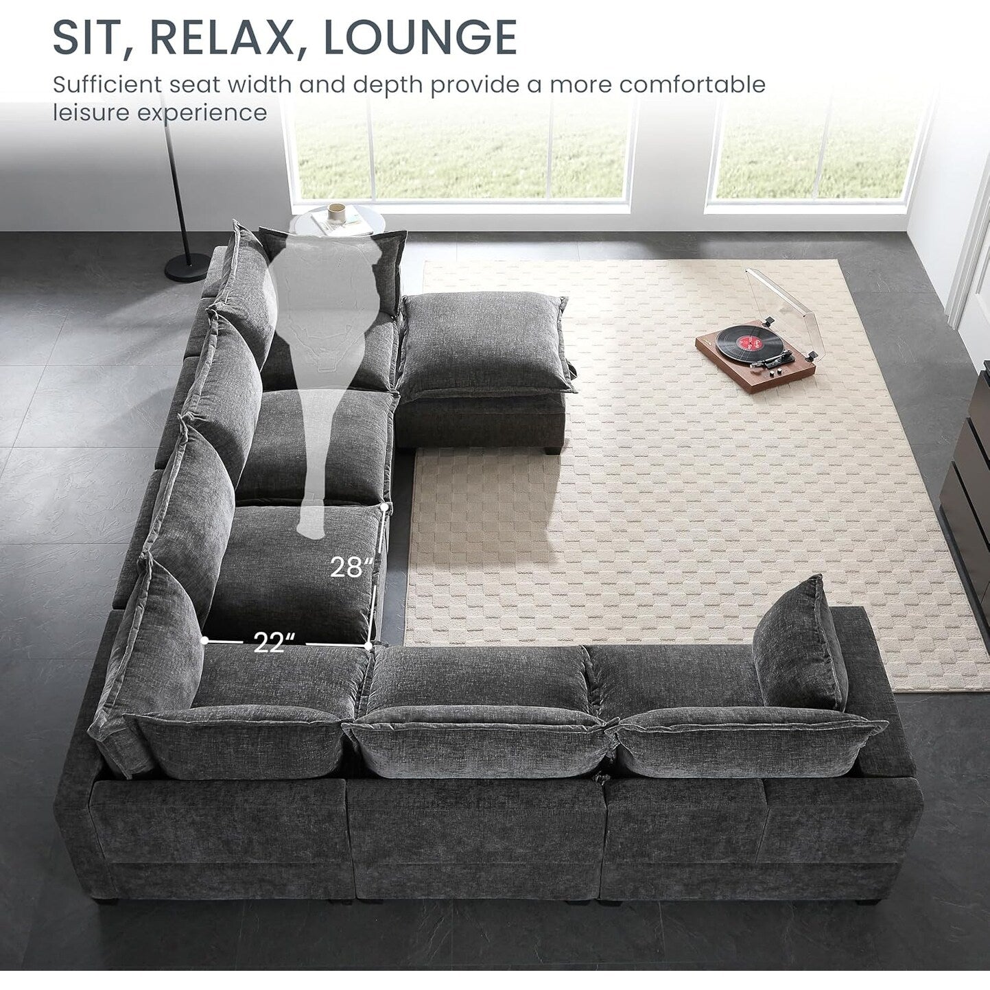 Roomfitters Modular U-Shaped Chenille Sofa with Storage Ottoman, Free Layout 7-Seat Oversized Couch for Living Room