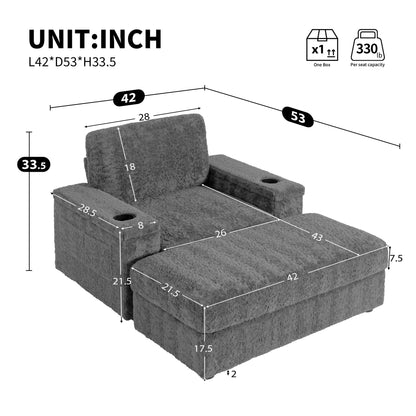 Roomfitters Oversized Chaise Lounge Sofa Bed with Ottoman, Faux Fur Sleeper Chair with Cup Holders